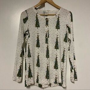 Kate Quinn long sleeve henley Birds on trees print top Size Small